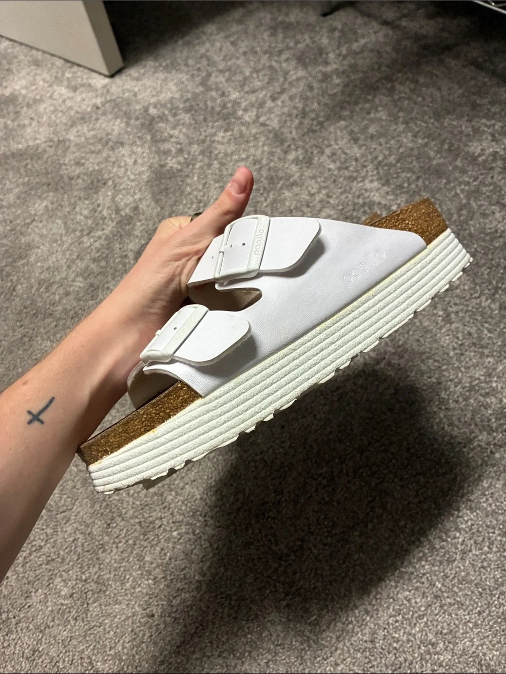 Papillio Birkenstock White Two-Strap Platform Sandals